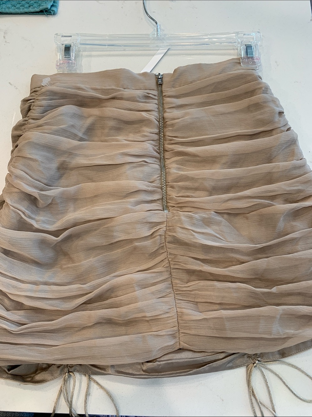 ASOS Beige Ruched Drawstring Mini Skirt 4 NWT - Picture 3 of 8
